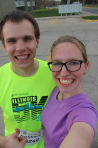Image of Dominik and Lillian taking a selfie after Dominik competed in a running race