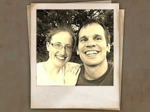 Image of Matt and Catie in a sepia polaroid filter