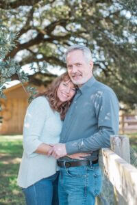 Image of couple wearing blue outside under a tree