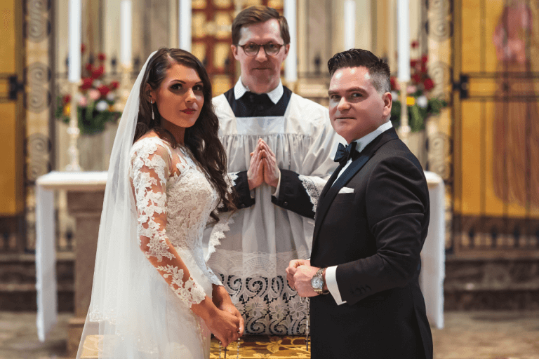 His Rosary Got Caught on Her Dress!